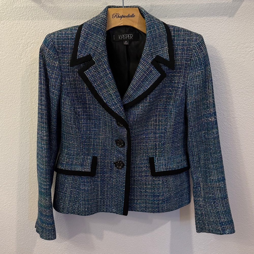 Kasper Multicolor Tweed Blazer with Black Accents